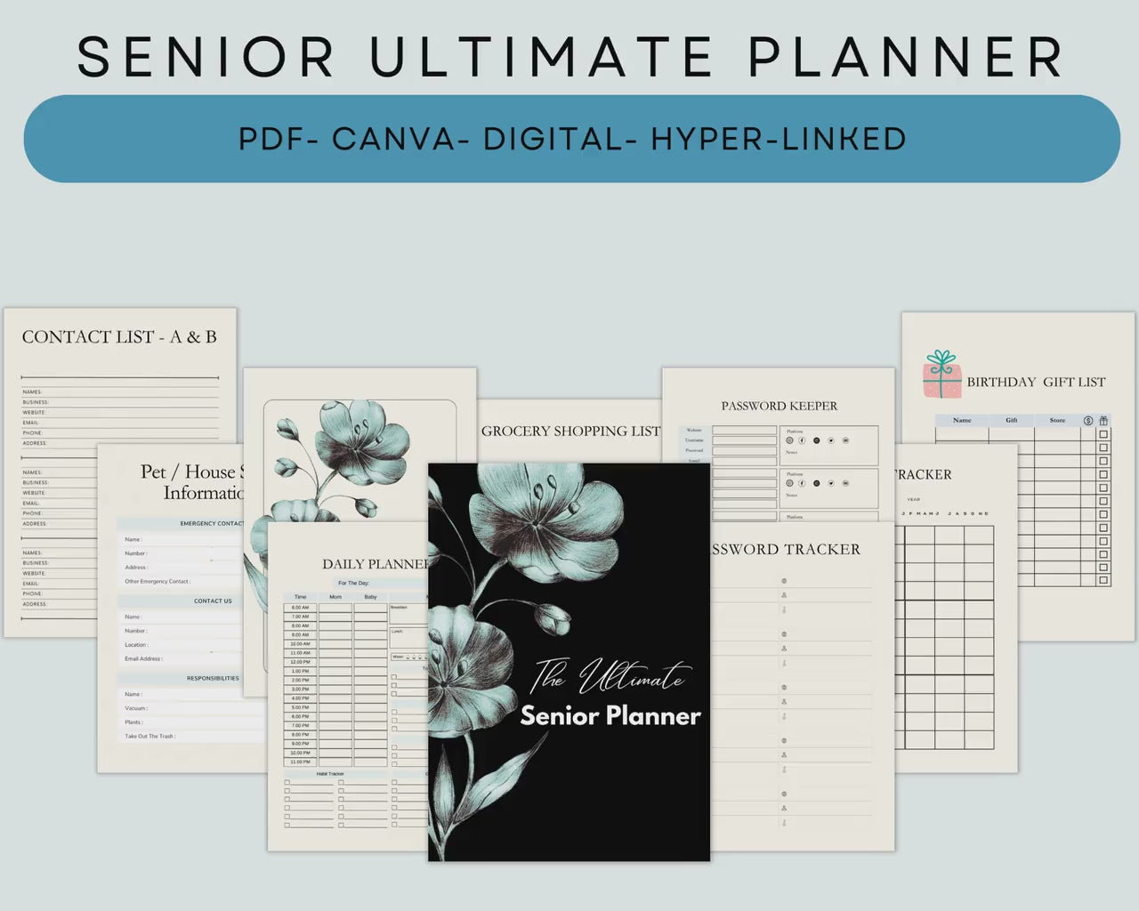 PLR Ultimate SENIOR Printable Planner, Huge 140 Page Planner, 2023 & 2024 Digital Planner, Undated iPad Planner, Home Management