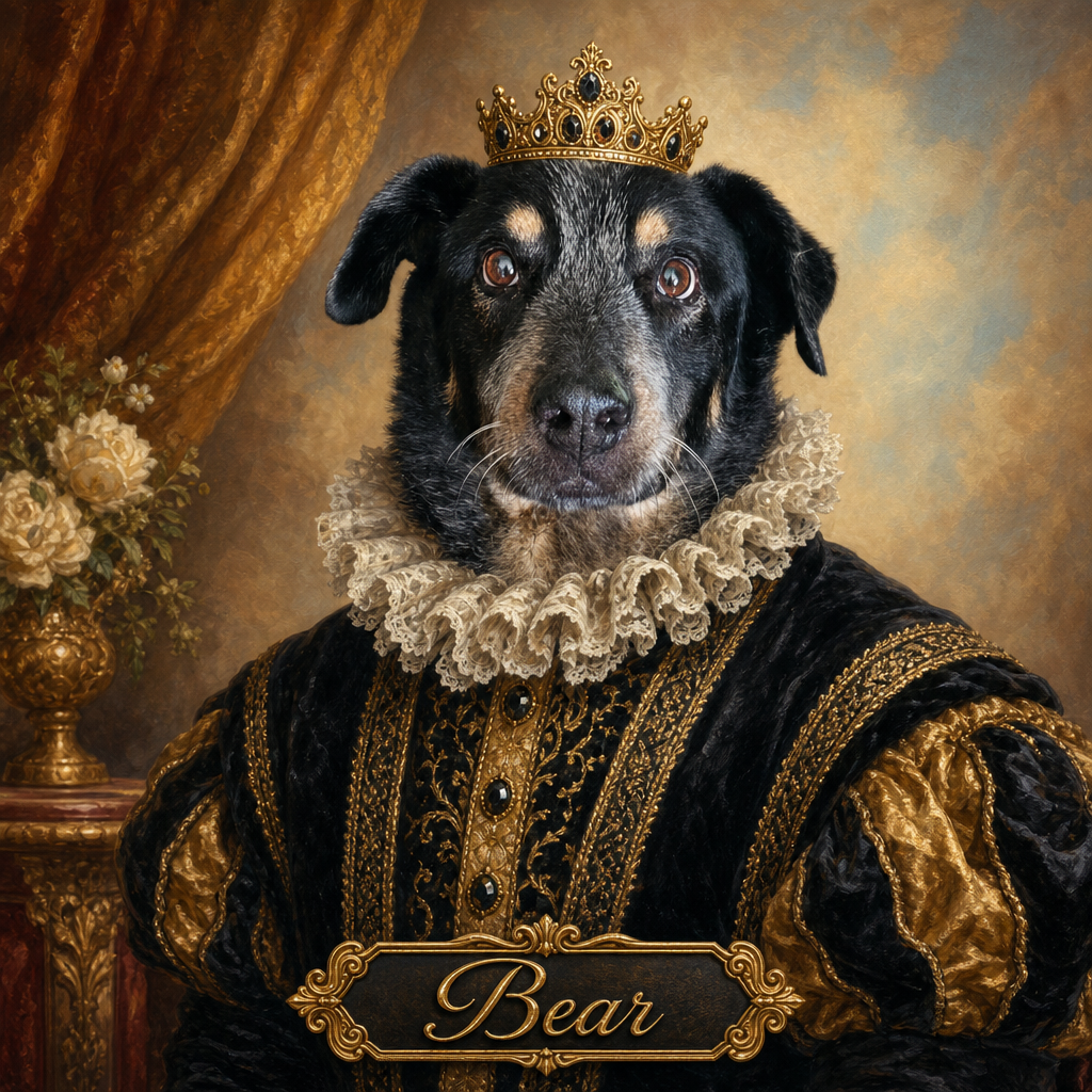 Custom Royal Pet Portrait Framed Canvas | Personalized Renaissance Dog & Cat Art