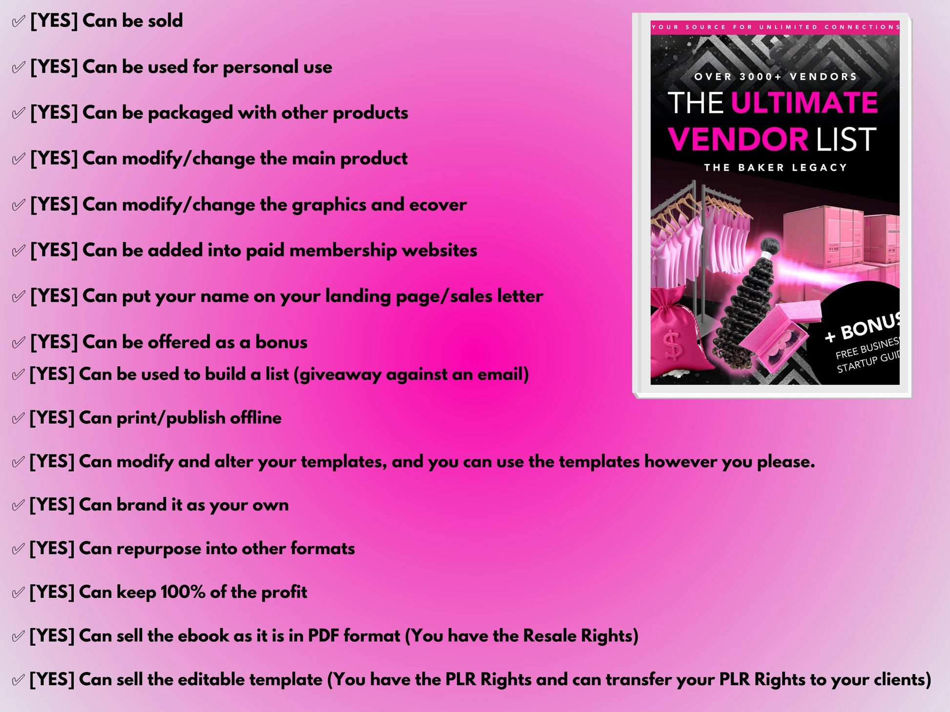 PLR Vendor List, Vendor List for Resale/ Resell, Editable Vendor List Template