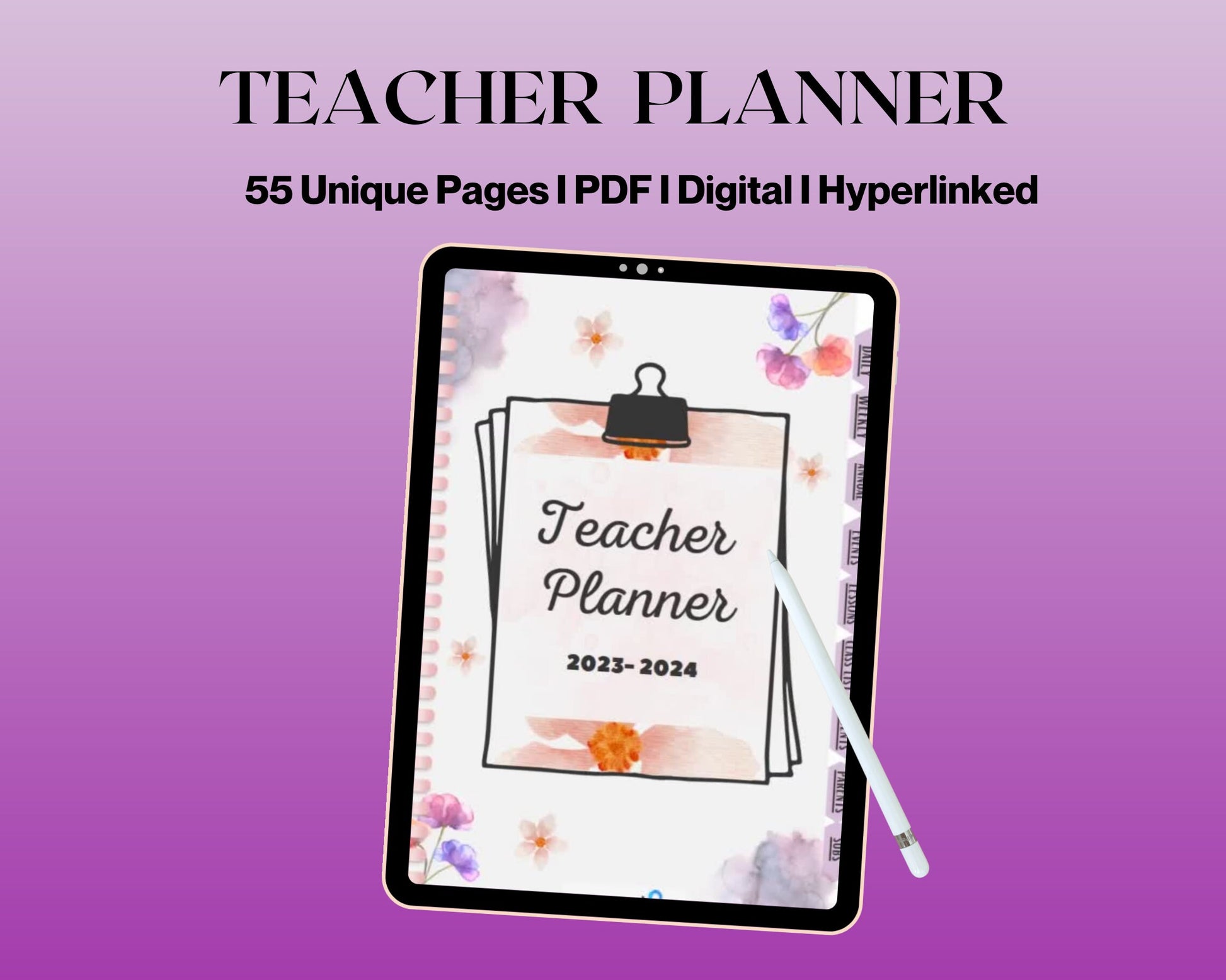 PLR Teacher Printable Planner, Teacher Digital Planner, Undated Planner, Undated iPad Planner, Daily, Weekly, Monthly