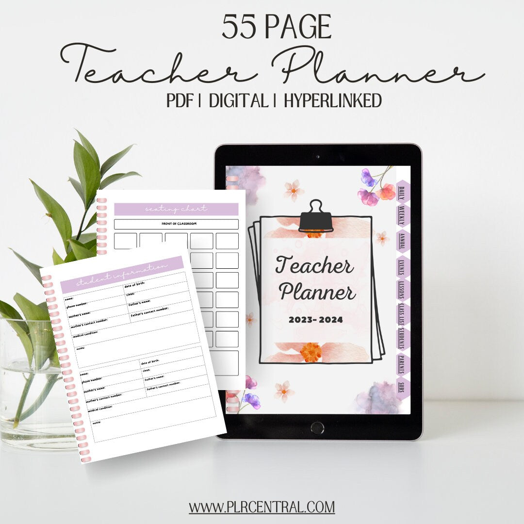 PLR Teacher Printable Planner, Teacher Digital Planner, Undated Planner, Undated iPad Planner, Daily, Weekly, Monthly