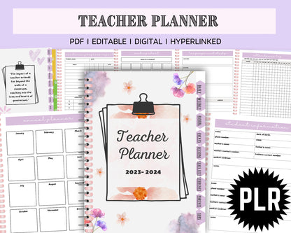 PLR Teacher Printable Planner, Teacher Digital Planner, Undated Planner, Undated iPad Planner, Daily, Weekly, Monthly