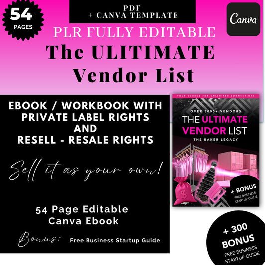 PLR Vendor List, Vendor List for Resale/ Resell, Editable Vendor List Template