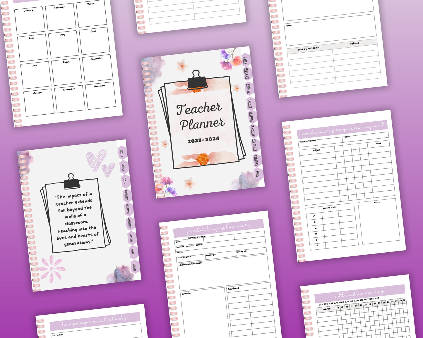PLR Teacher Printable Planner, Teacher Digital Planner, Undated Planner, Undated iPad Planner, Daily, Weekly, Monthly