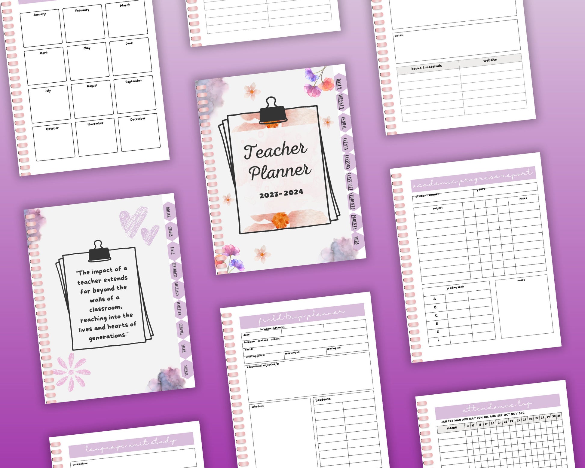 PLR Teacher Printable Planner, Teacher Digital Planner, Undated Planner, Undated iPad Planner, Daily, Weekly, Monthly