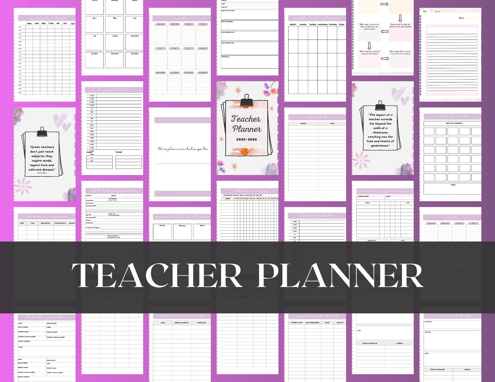 PLR Teacher Printable Planner, Teacher Digital Planner, Undated Planner, Undated iPad Planner, Daily, Weekly, Monthly